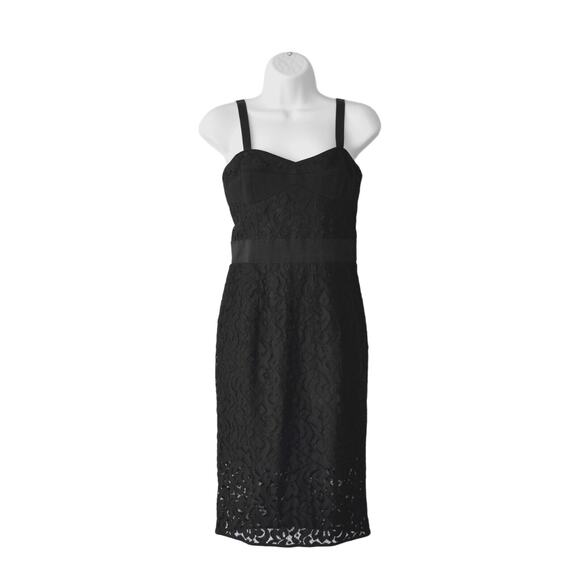 B0 Auth MILLY Black Lace Goldtone Back Zipper Elastic Straps Dress Size 4 - Picture 1 of 4